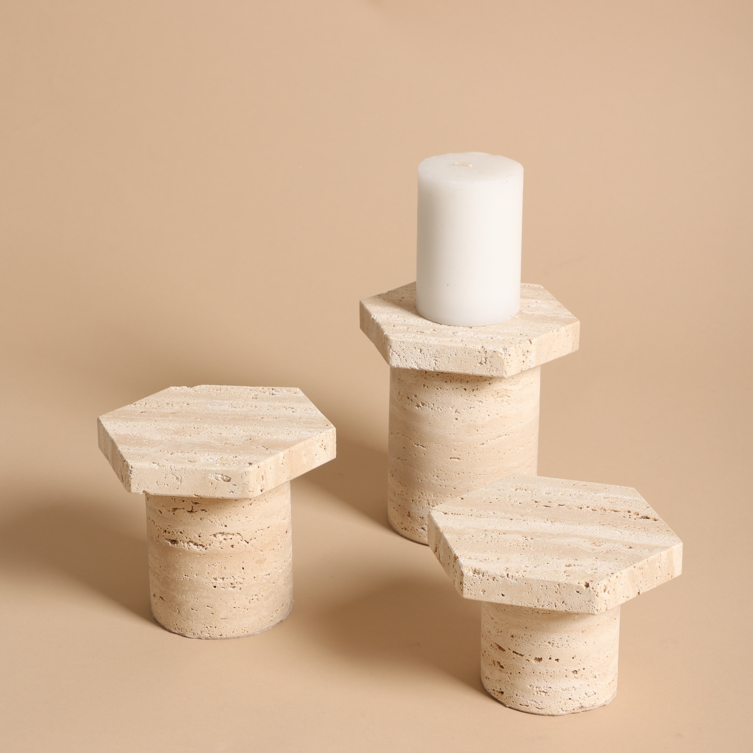 Wide Travertine Candle Holder