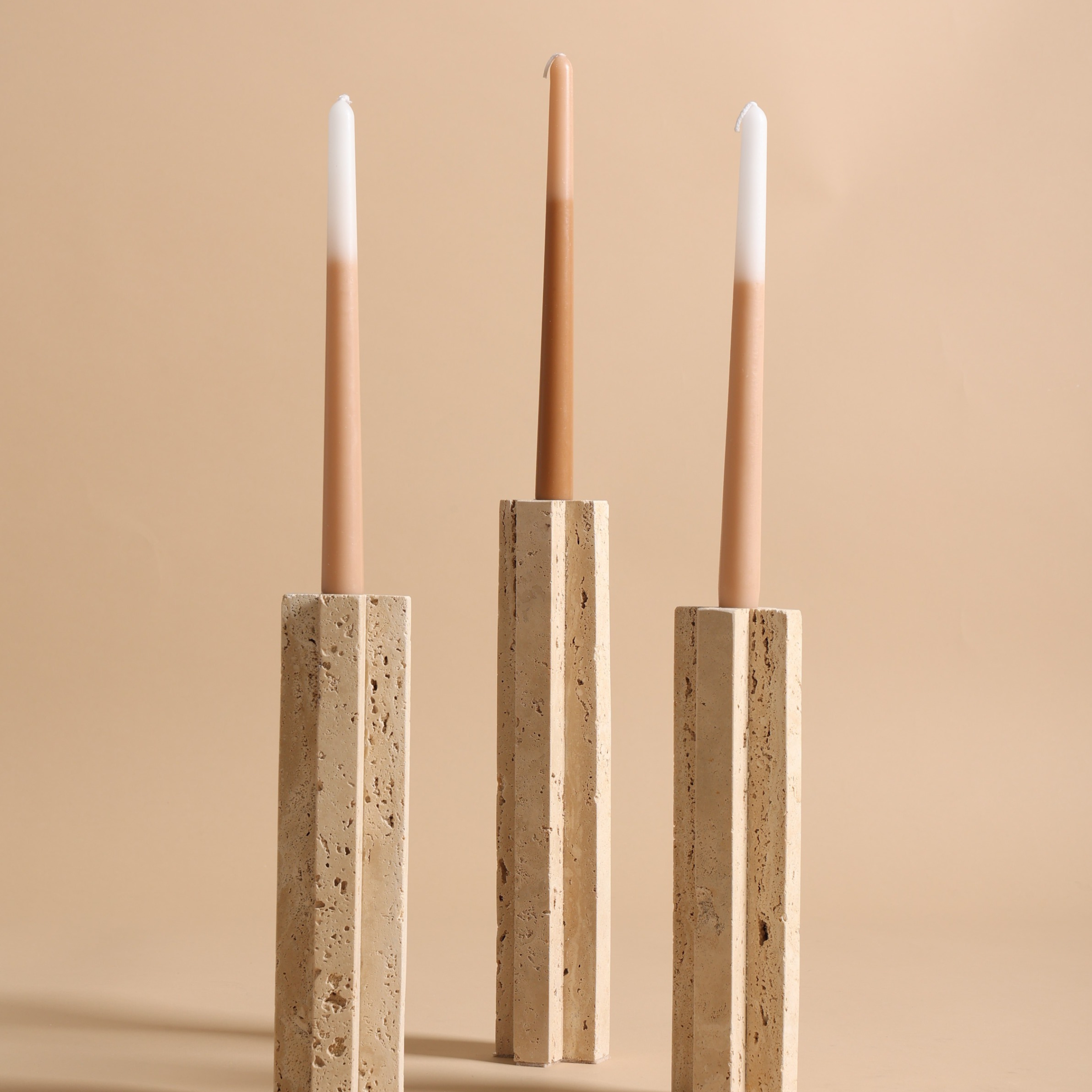 Tall Travertine Candle Holder