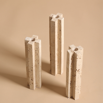 Tall Travertine Candle Holder