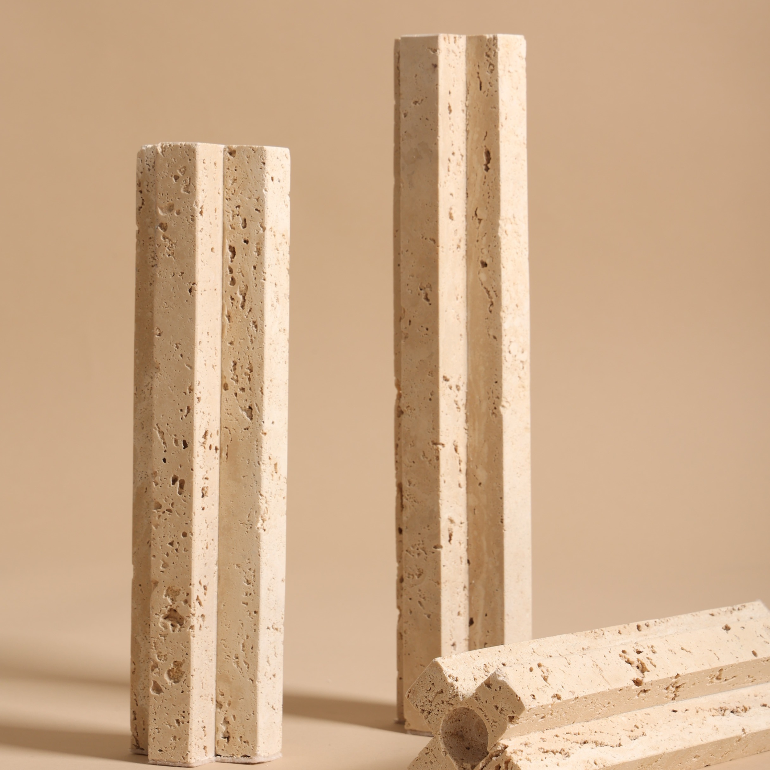 Tall Travertine Candle Holder