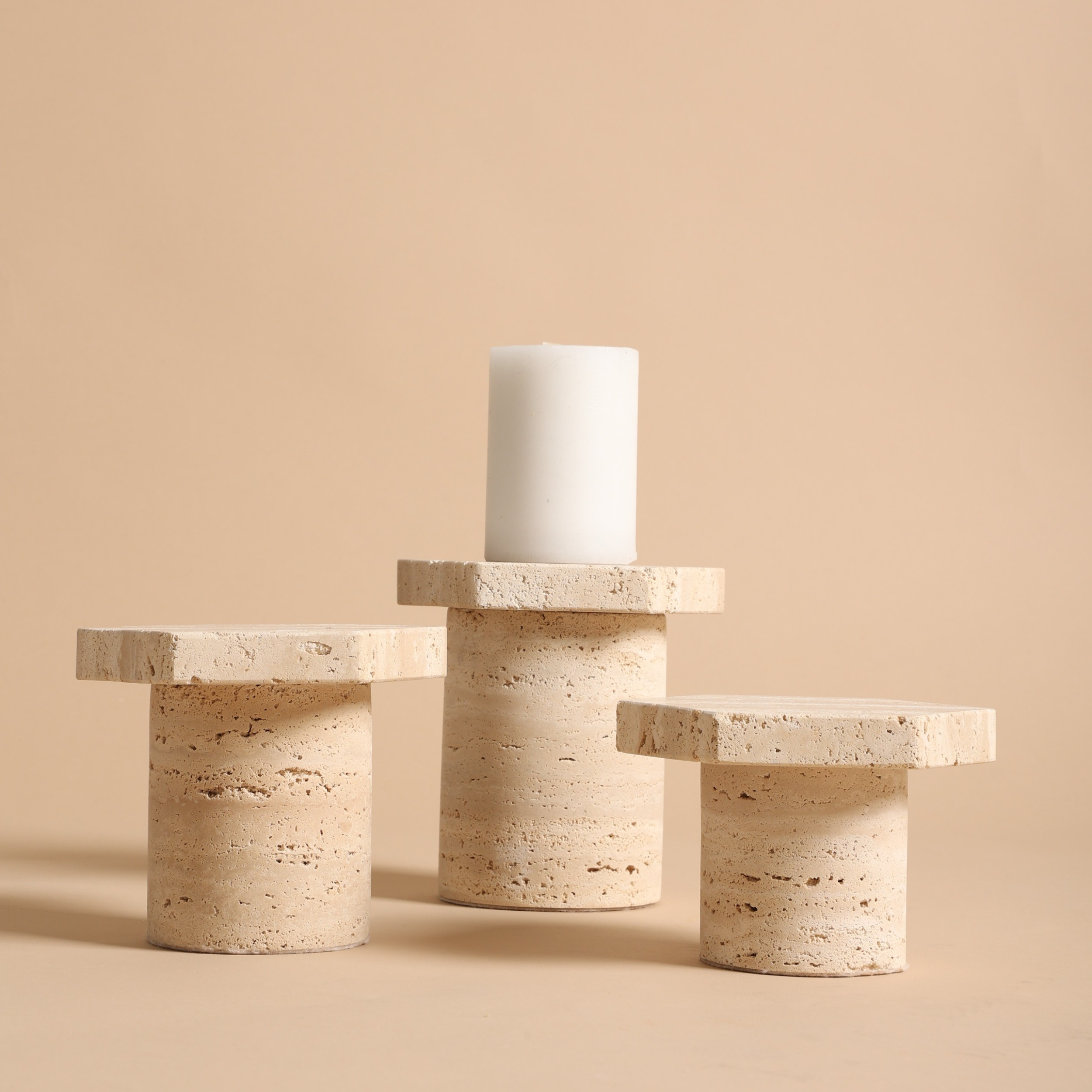 Wide Travertine Candle Holder