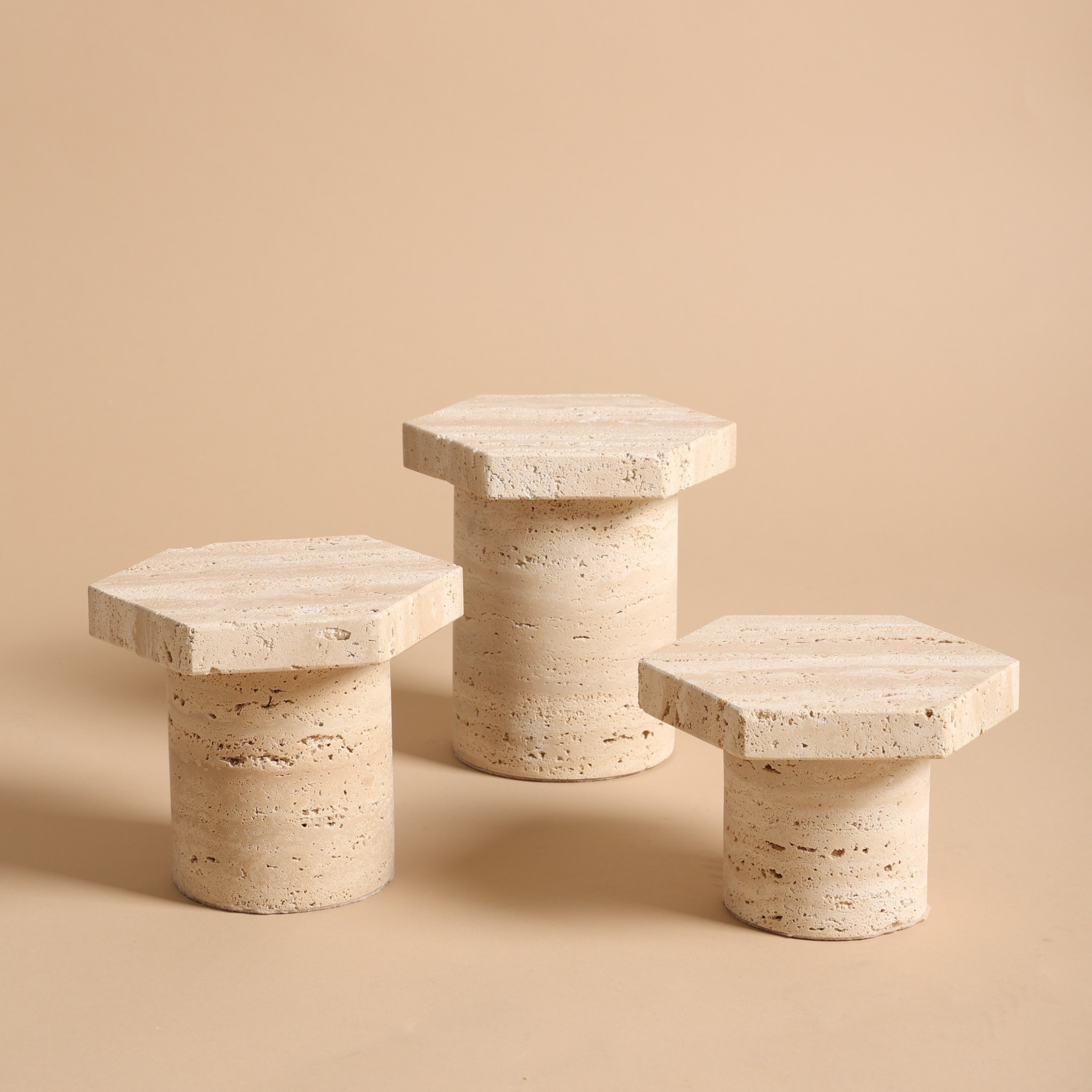 Wide Travertine Candle Holder